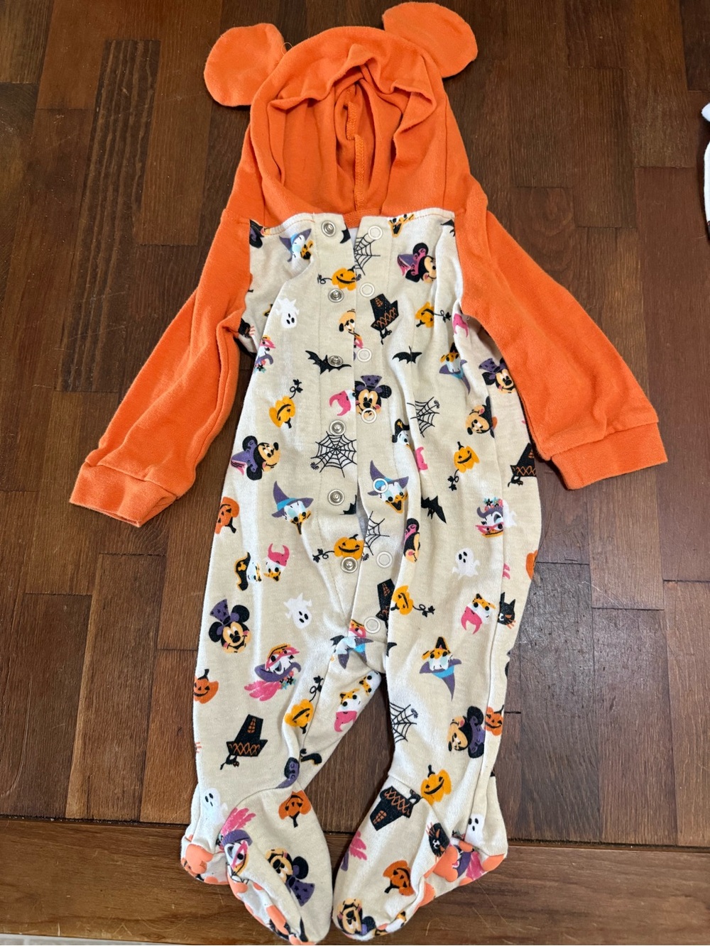 Disney Halloween Print Orange Hooded One-Piece Footed Pajamas